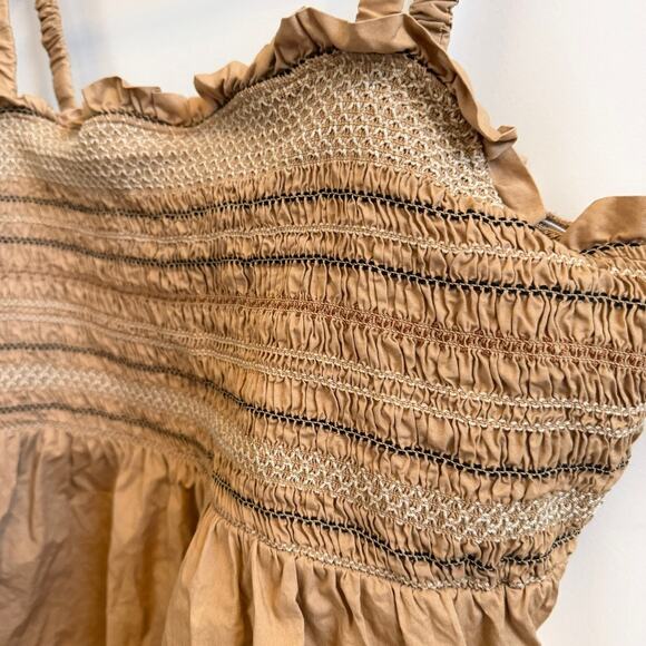 Old Navy Smocked Bodice Tank Top XXL Beige Sleeveless Ruffle Trim Cotton Boho - Picture 3 of 9